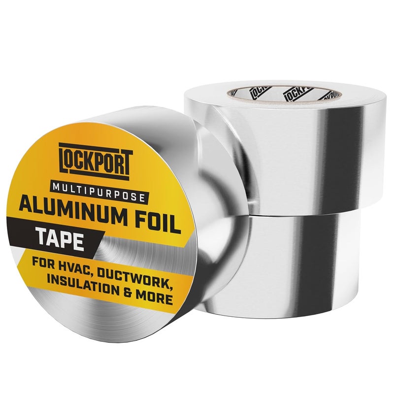Lockport Aluminum Foil Tape 2" x225 ft - 3 Pack - Aluminum HVAC Tape - HVAC Duct Sealing, Dryer Vent, Heat Insulation & Ductwork Repairs - Heat Resistant, Waterproof, Professional Grade - Image 1
